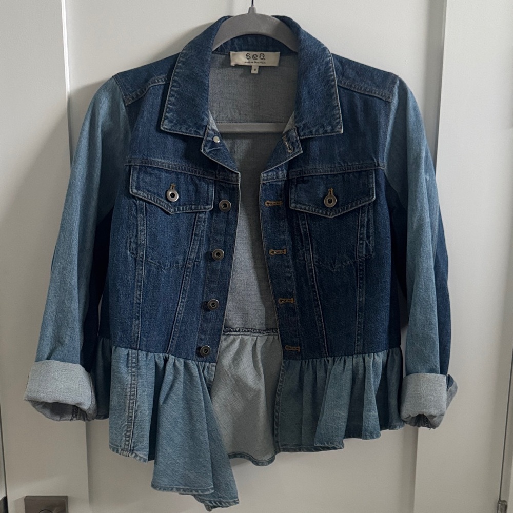 Sea Two-Tone Denim Peplum Jacket - Blue